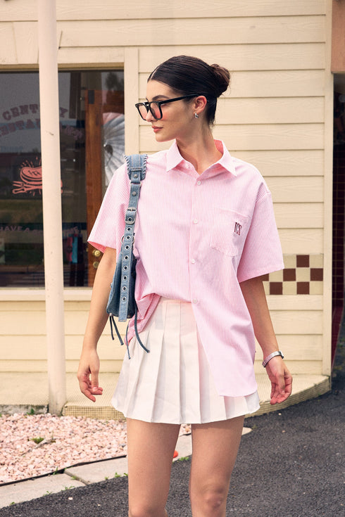 ICS Embroidered Logo Striped Short Sleeve Shirt